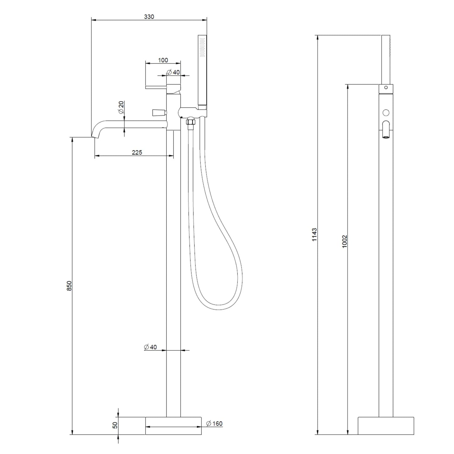 Vrijstaande Badkraan Best Design Zenia Line Tavira met handdouche Desert Brown 100 cm SaniSupreme