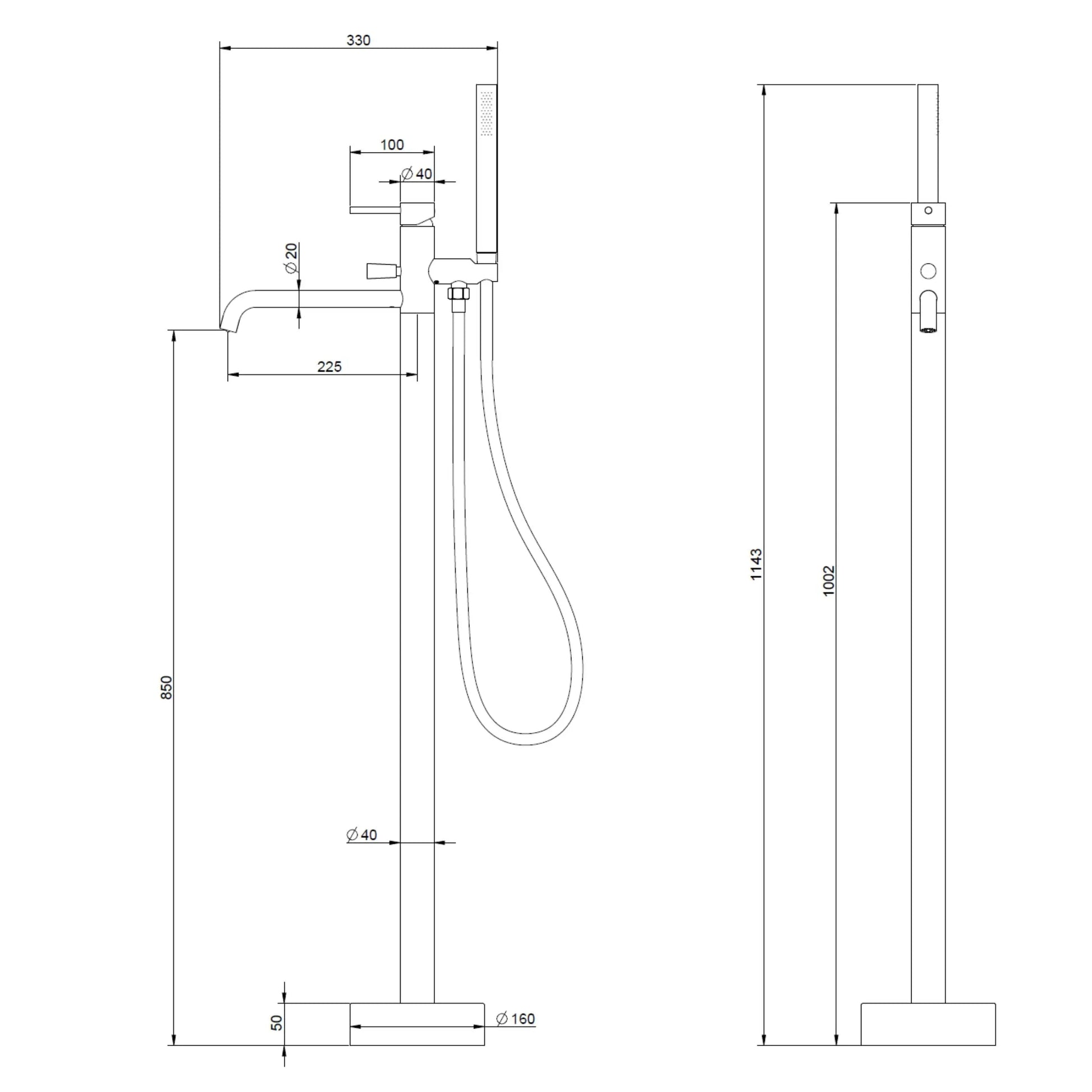 Vrijstaande Badkraan Best Design Zenia Line Tavira met handdouche Desert Brown 100 cm SaniSupreme
