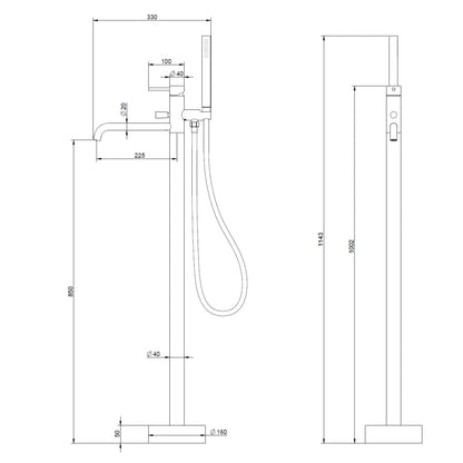 Vrijstaande Badkraan Best Design Zenia Line Tavira met handdouche Desert Brown 100 cm SaniSupreme