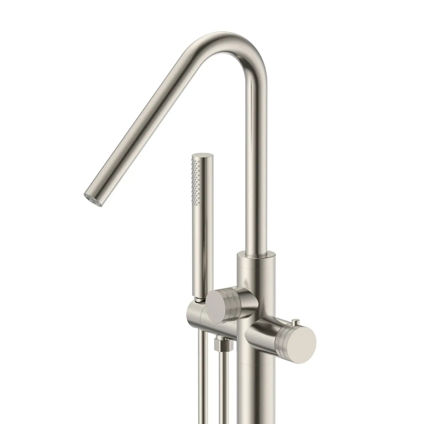 Vrijstaande_Badkraan_SaniSupreme_Veloria_Line_Camellia_met_handdouche_112_3_cm_Geborsteld_RVS
