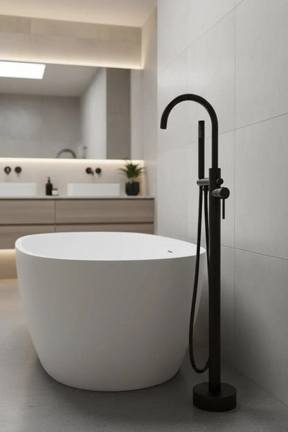 Vrijstaande Badkraan SaniSupreme Veloria Line Magnolia met handdouche Mat Zwart