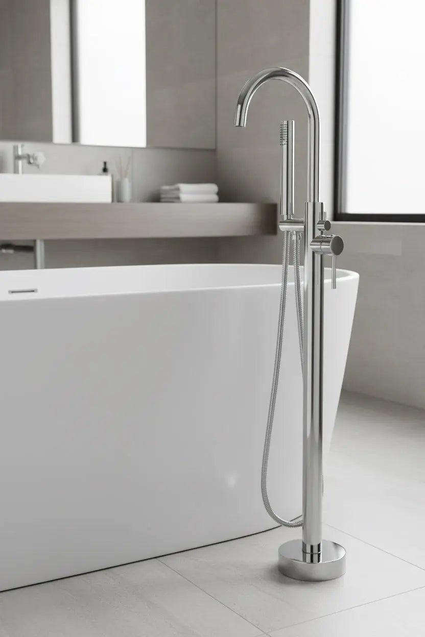 Vrijstaande Badkraan SaniSupreme Veloria Line Olea met handdouche Chroom