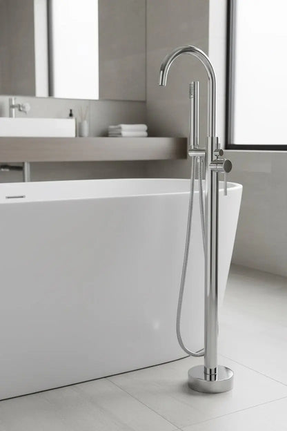 Vrijstaande Badkraan SaniSupreme Veloria Line Olea met handdouche Chroom