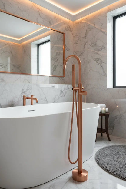 Vrijstaande Badkraan SaniSupreme Veloria Line Salvia met handdouche Geborsteld koper