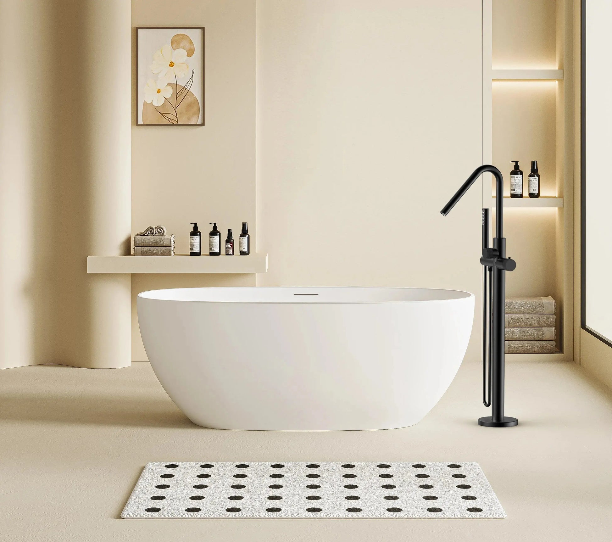 Vrijstaande Badkraan SaniSupreme Veloria Line Thermoblack met handdouche 112,3 cm Mat Zwart