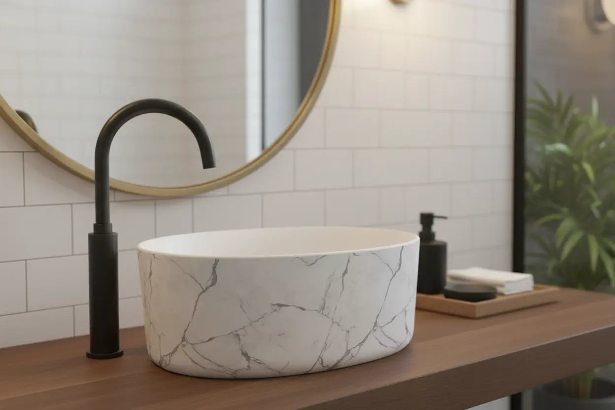 Waskom Bianca Ø37,5 ovaal Marmer wit SaniSupreme Sanisupreme