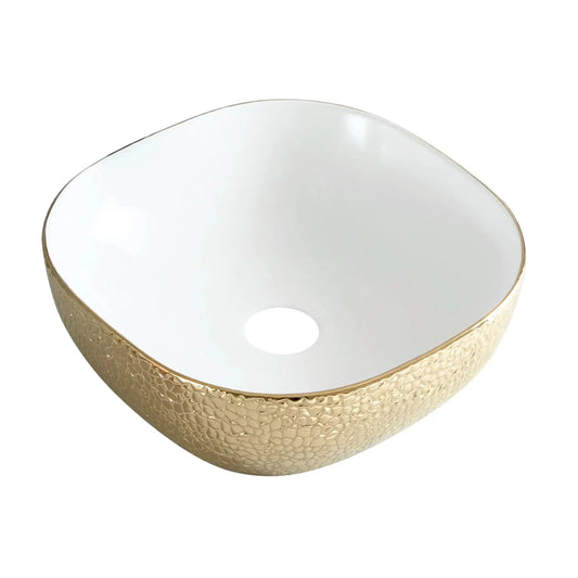 Waskom Krokodilo Keramiek 42,5x42,5x14,5 Glans Goud Glans Wit SaniSupreme Sanisupreme