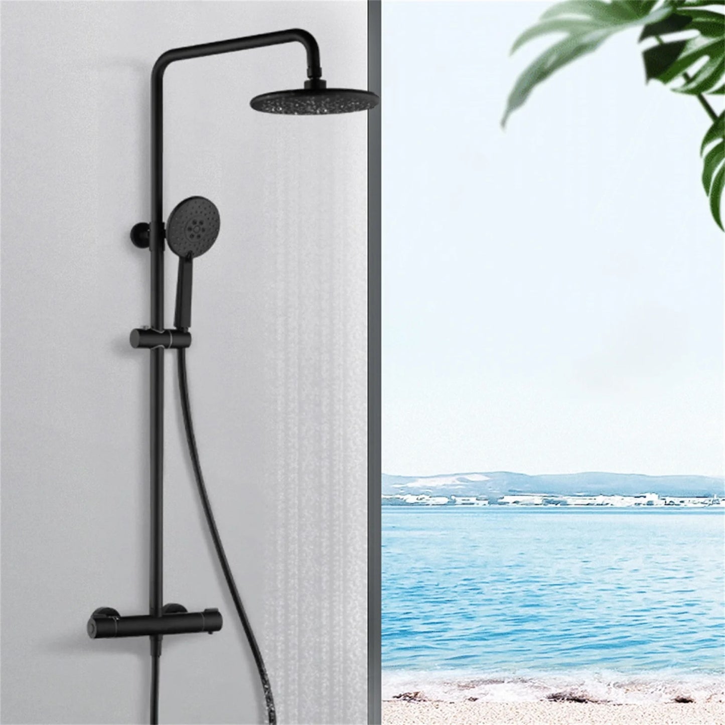 SaniSupreme Aloni Missouri surface-mounted shower set 8 inch rain shower matt black round