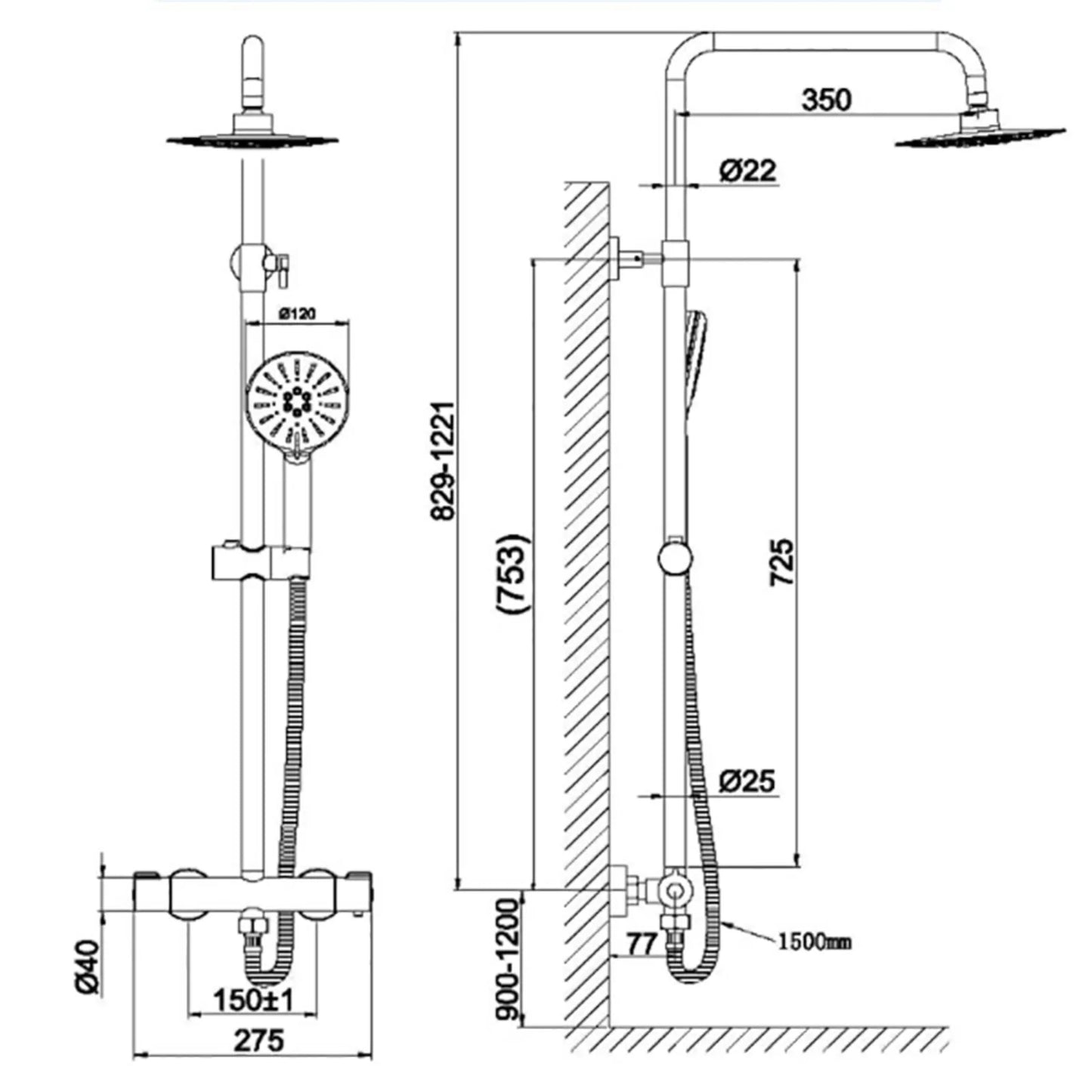 AKTIE SaniSupreme Livorno opbouw doucheset 8 inch regendouche thermostatisch mat zwart rond