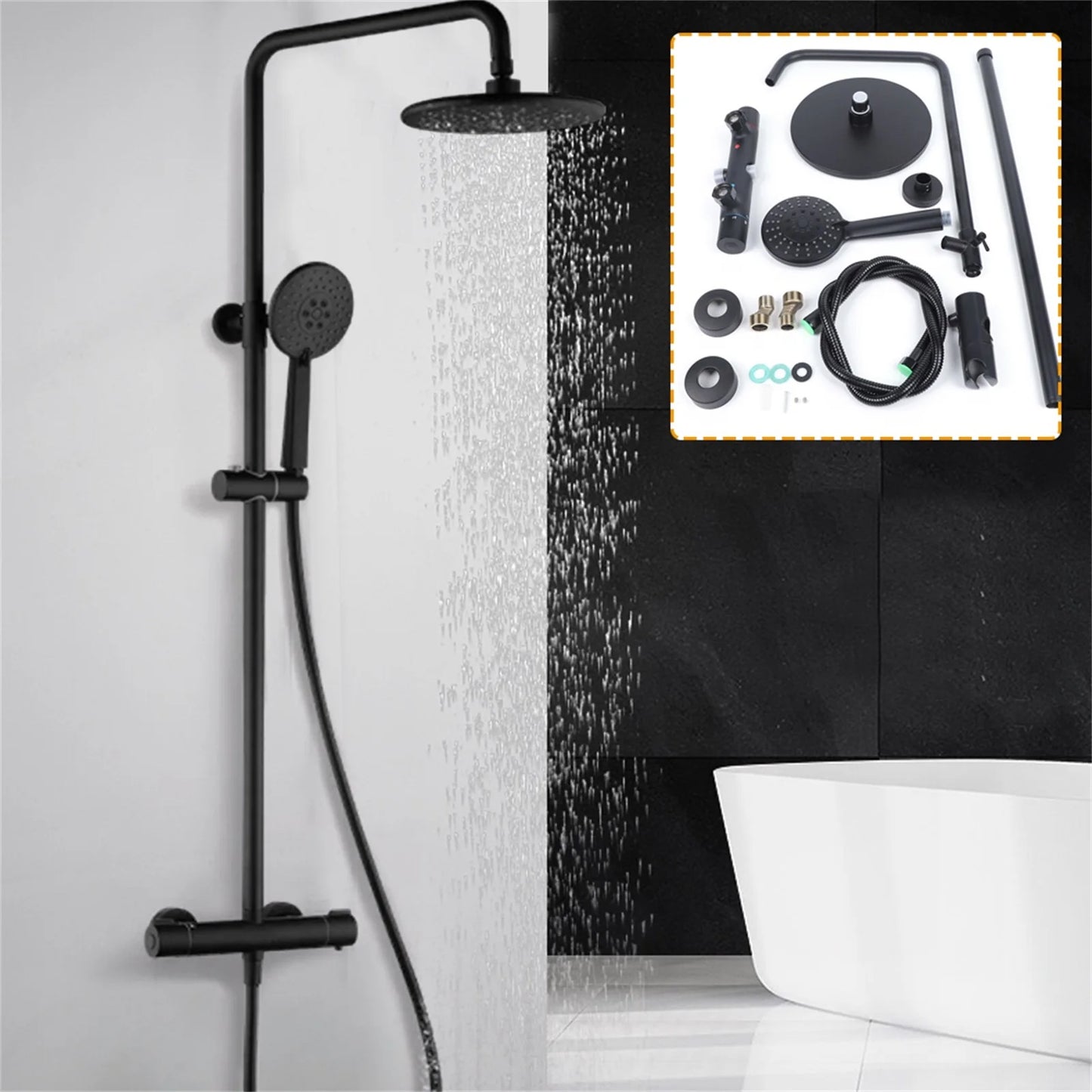 SaniSupreme Aloni Missouri surface-mounted shower set 8 inch rain shower matt black round