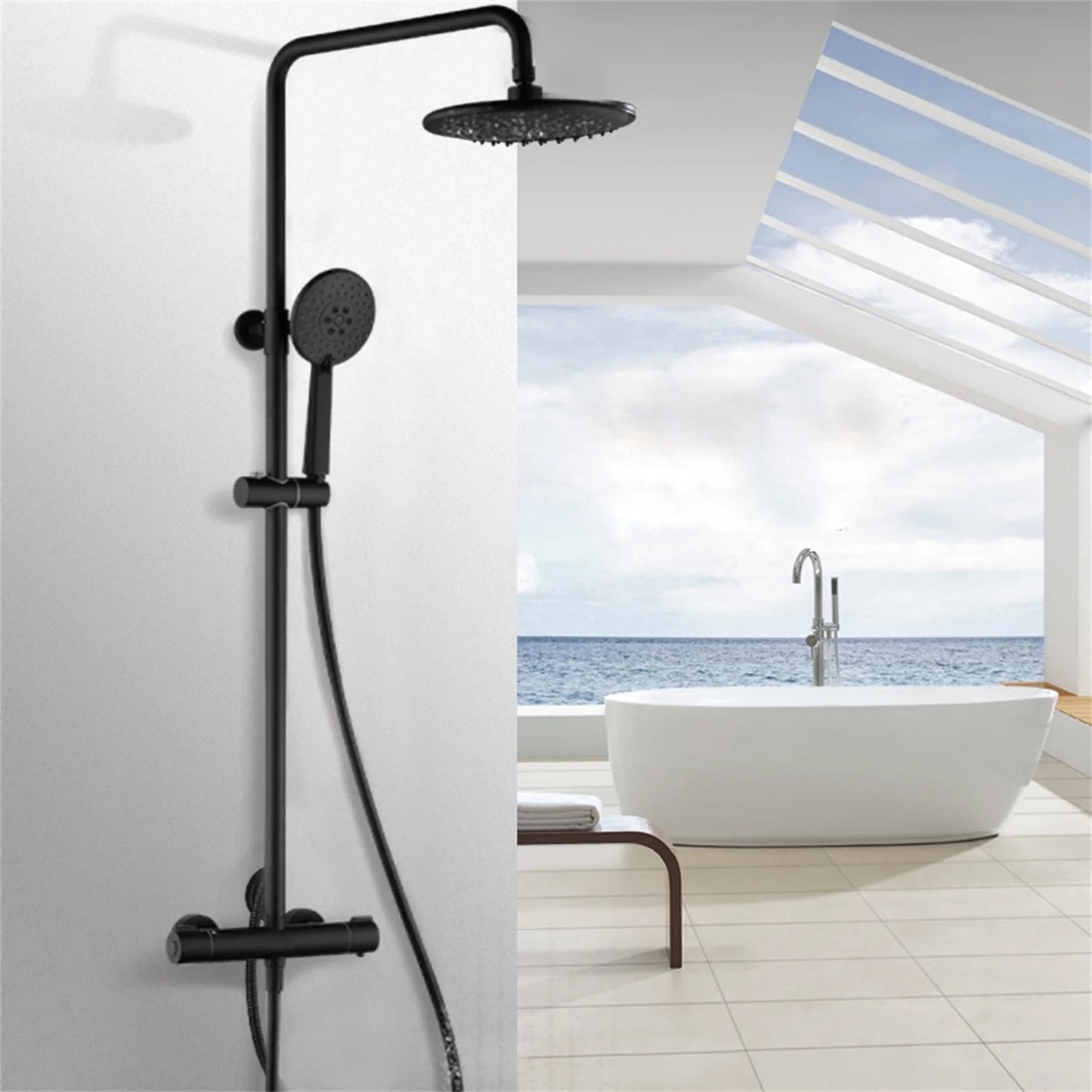 SaniSupreme Aloni Missouri surface-mounted shower set 8 inch rain shower matt black round