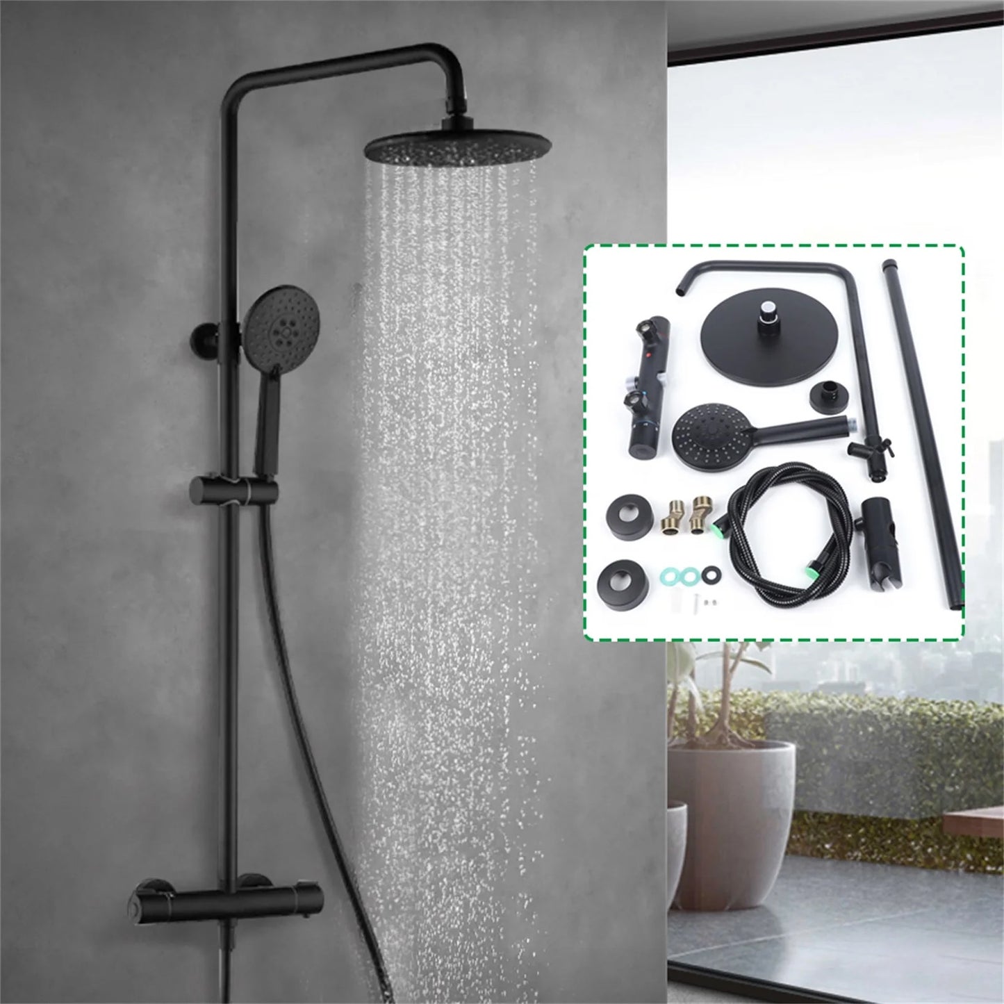 SaniSupreme Aloni Missouri surface-mounted shower set 8 inch rain shower matt black round