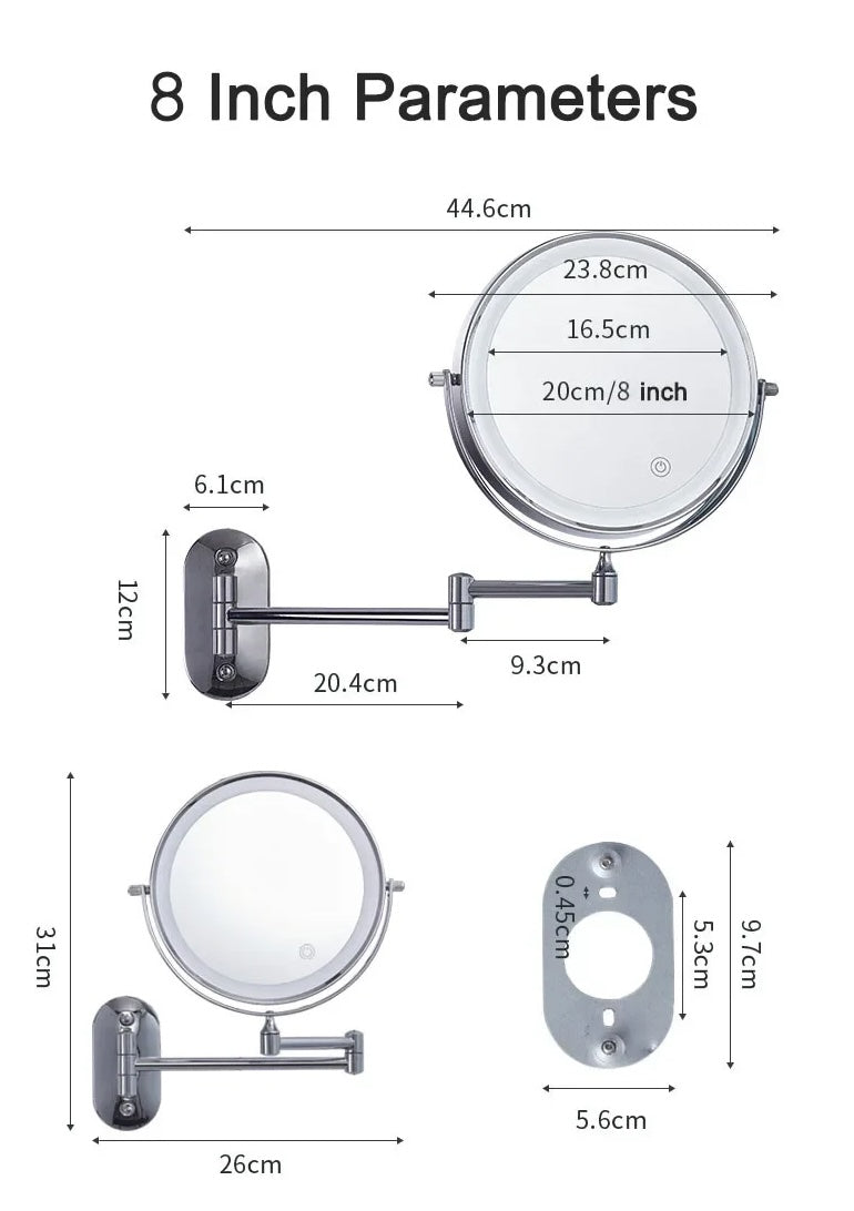 Make-up and Shaving Mirror SaniSupreme Bari Ø20cm LED Lighting 3x Magnification Matt Black