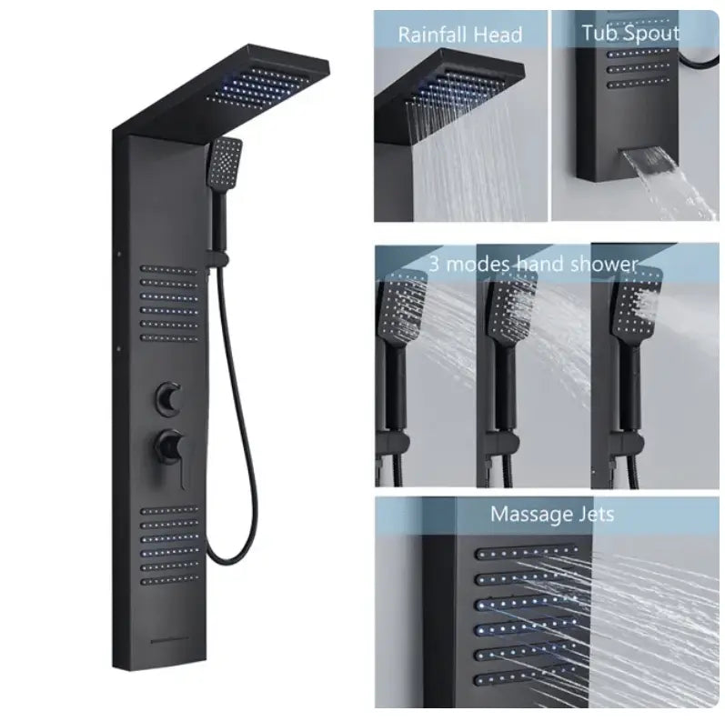 ACTIE Douchepaneel Regendouche SaniSupreme® Capri mat zwart met LED verlichting