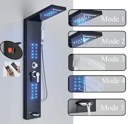 ACTIE Douchepaneel Regendouche SaniSupreme® Catalonia mat zwart - chroom knoppen