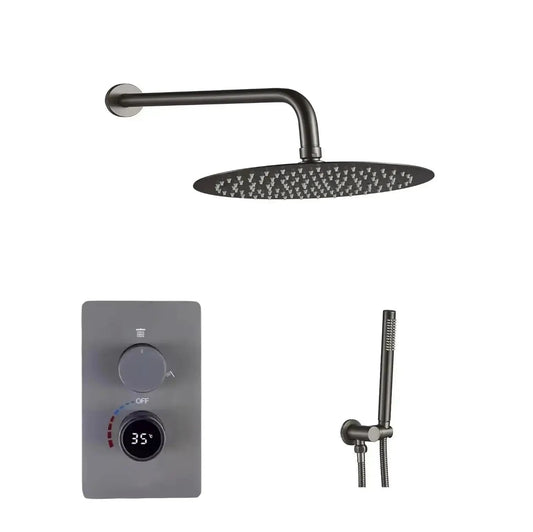 SaniSupreme Aqua-AeroLine Inbouw Doucheset Rond LCD Display 30 cm Gun Metal Sanisupreme