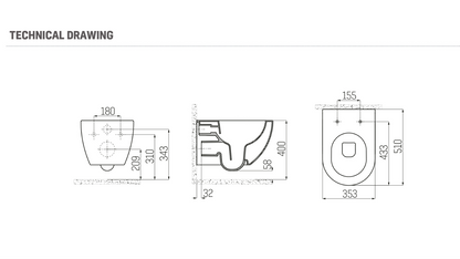 SaniSupreme Creavit RIMOFF Series wall-mounted toilet toilet Rimless 50.5 x 35.5cm x 34.5cm Matt Black