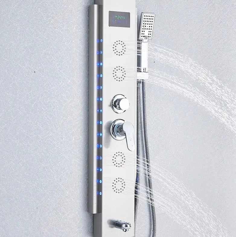 AKTIE Douchepaneel Opbouwdouche SaniSupreme® Locarno met hand - en voetendouche LCD Premium zilver brush