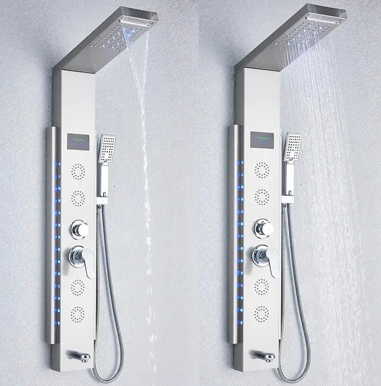 AKTIE Douchepaneel Opbouwdouche SaniSupreme® Locarno met hand - en voetendouche LCD Premium zilver brush