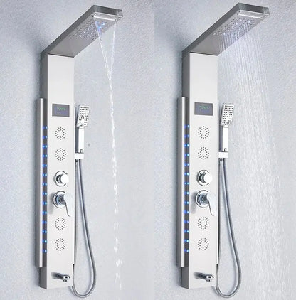 AKTIE Douchepaneel Opbouwdouche SaniSupreme® Locarno met hand - en voetendouche LCD Premium zilver brush