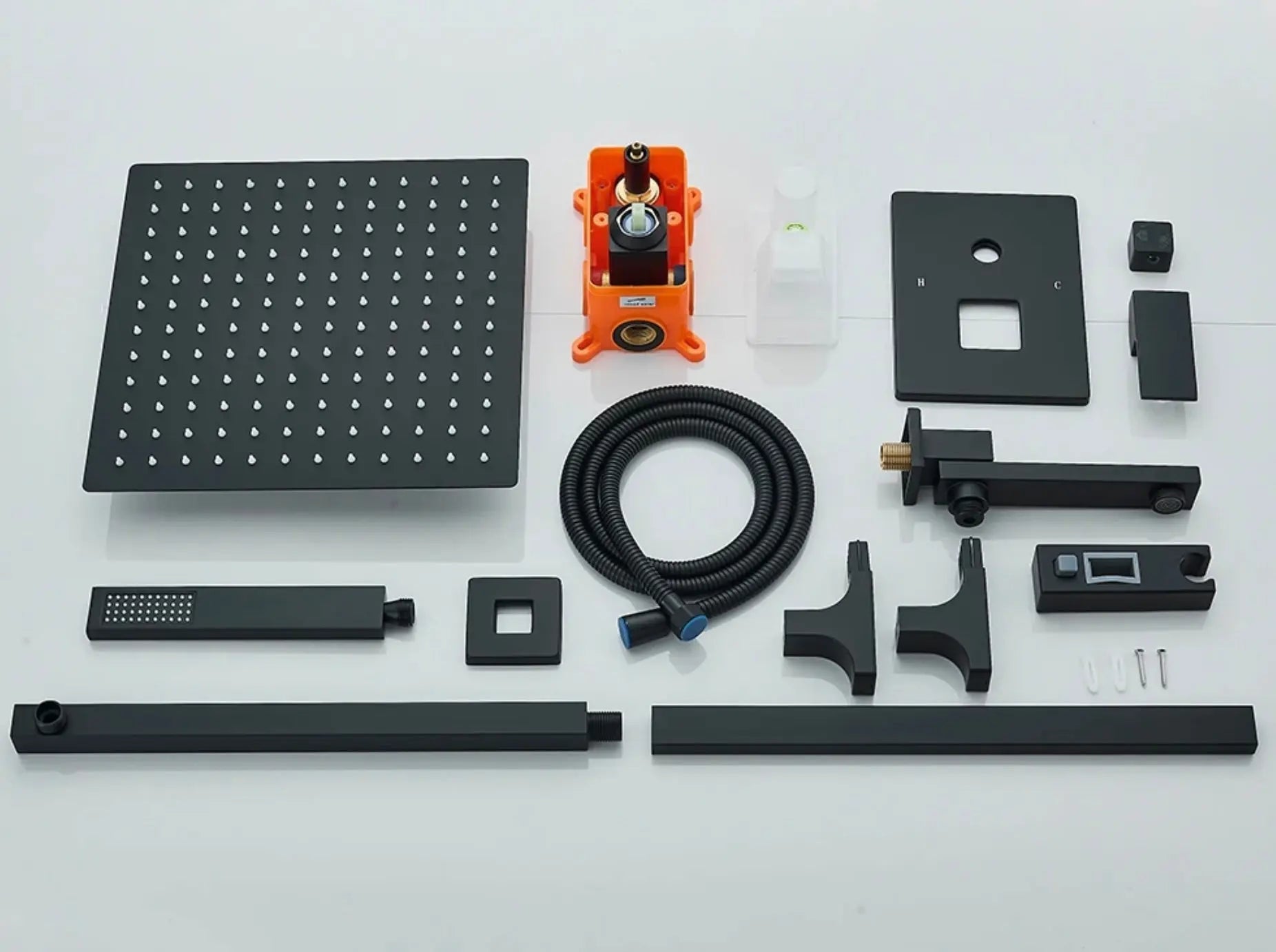 AKTIE - SaniSupreme Doucheset Firenze 12 inch - 30 cm. regendouche vierkant 3 - weg zwart inbouw