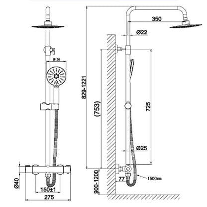 AKTIE SaniSupreme Livorno opbouw doucheset 8 inch regendouche thermostatisch mat zwart rond