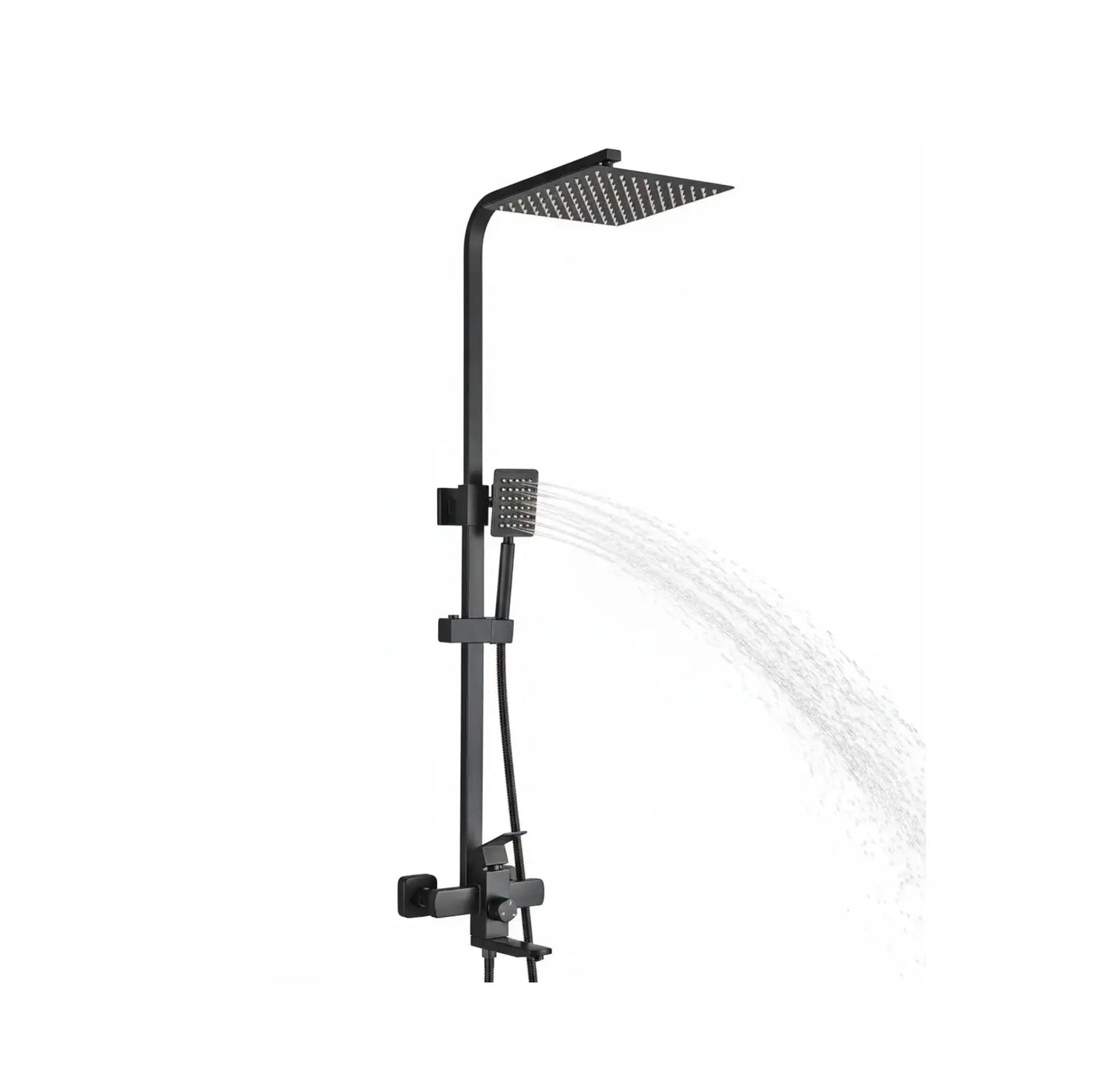 SaniSupreme Milaan opbouw bad doucheset met baduitloop 30 cm. regendouche mat zwart vierkant Sanisupreme