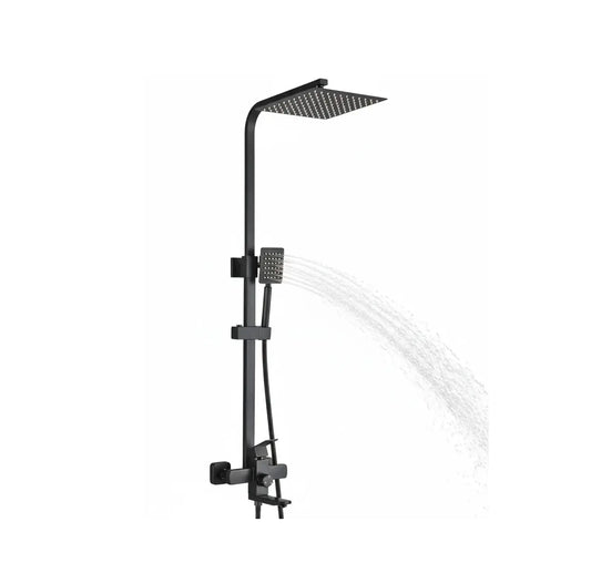 SaniSupreme Milaan opbouw bad doucheset met baduitloop 30 cm. regendouche mat zwart vierkant Sanisupreme