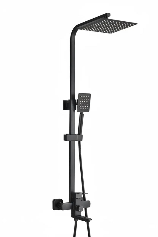 SaniSupreme Milaan opbouw bad doucheset met baduitloop 25 cm. mat zwart vierkant Sanisupreme