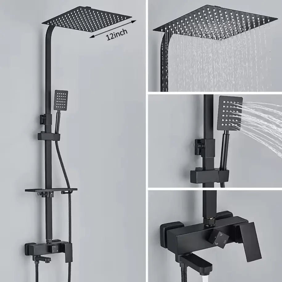 AKTIE SaniSupreme Milaan opbouw bad doucheset met baduitloop 30 cm. regendouche mat zwart vierkant