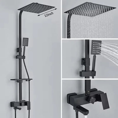 AKTIE SaniSupreme Milaan opbouw bad doucheset met baduitloop 30 cm. regendouche mat zwart vierkant