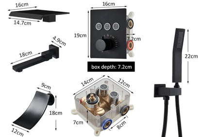 AKTIE SaniSupreme® SmartPulse Plafond Thermostatische Doucheset Alicante Waterval 3 weg 40 cm regendouche vierkant mat zwart