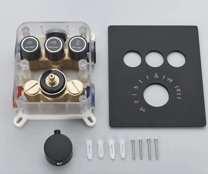 AKTIE SaniSupreme® SmartPulse Plafond Thermostatische Doucheset Alicante Waterval 3 weg 40 cm regendouche vierkant mat zwart