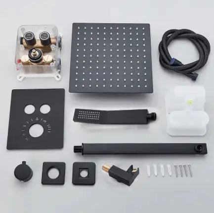 AKTIE SaniSupreme® SmartPulse Plafond Thermostatische Doucheset Alicante Waterval 3 weg 40 cm regendouche vierkant mat zwart