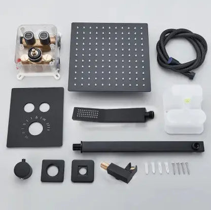 AKTIE SaniSupreme® SmartPulse Plafond Thermostatische Doucheset Alicante Waterval 3 weg 40 cm regendouche vierkant mat zwart