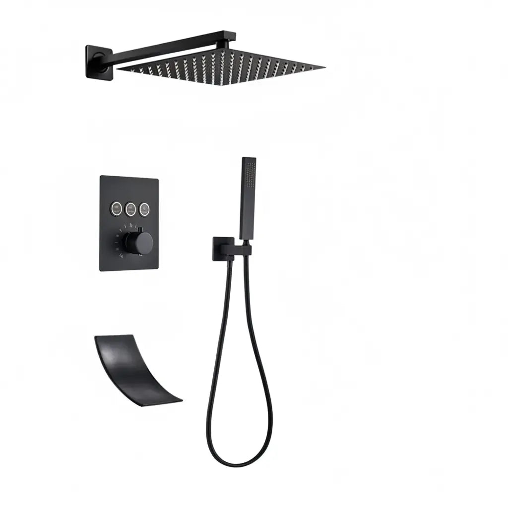 ACTIE SaniSupreme® SmartPulse Plafond Thermostatische Doucheset Alicante Waterval 3 weg 40 cm regendouche vierkant mat zwart Sanisupreme