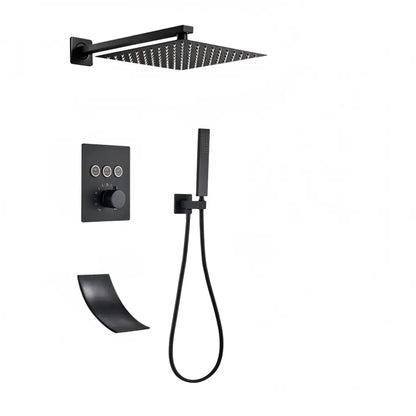 ACTIE SaniSupreme® SmartPulse Plafond Thermostatische Doucheset Alicante Waterval 3 weg 40 cm regendouche vierkant mat zwart Sanisupreme