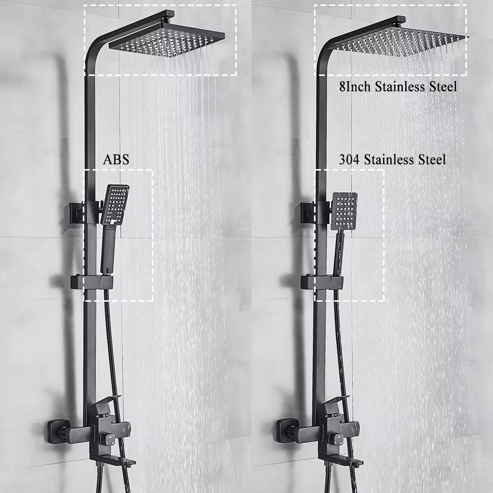 SaniSupreme Arizona surface-mounted bath shower set 3-way with bath spout 8 inch rain shower matt black square