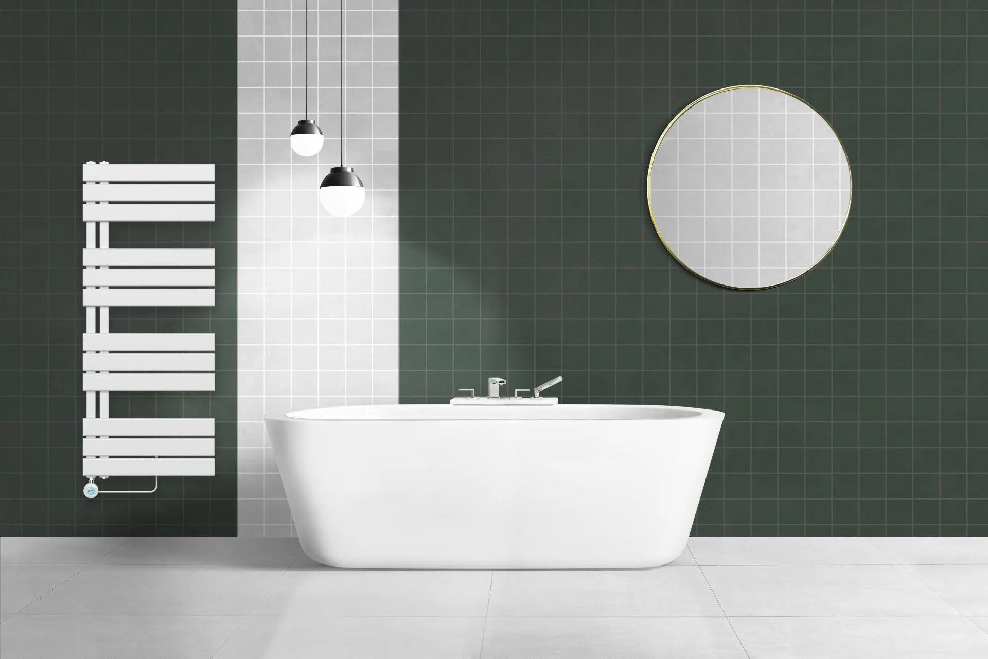 Badkamer Elektrische Radiator Handdoekverwarming Links aansluiting 1200X500 - 593W SkyLine Wit