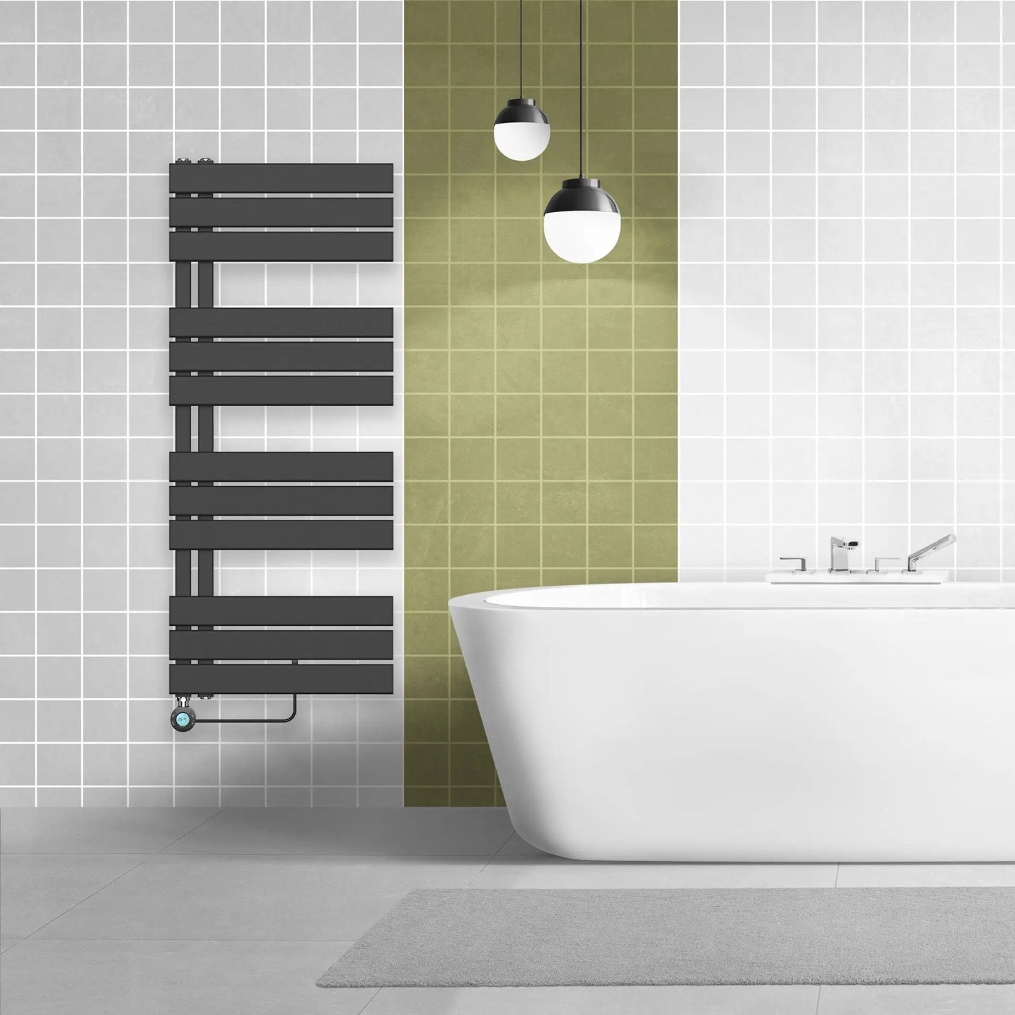 Badkamer Elektrische Radiator Handdoekverwarming Links aansluiting 1600X500 - 755W Blackline mat zwart