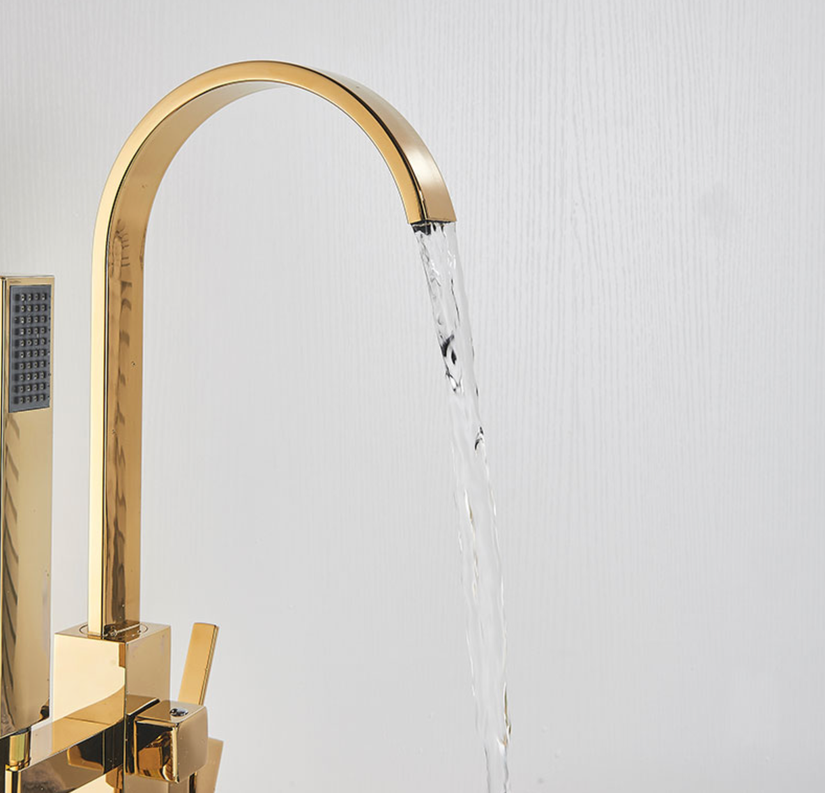 SaniSupreme® Bath tap Florence freestanding model with hand shower gold gloss