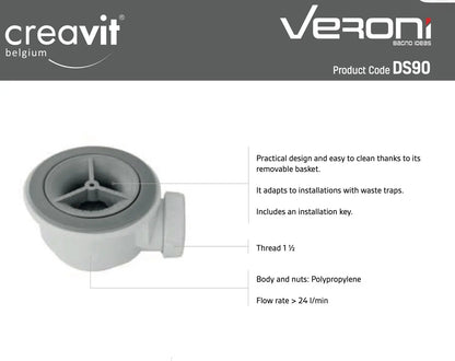 Badsifon SaniSupreme voor composiet douchebakken 90MM-Ø40MM SaniSupreme