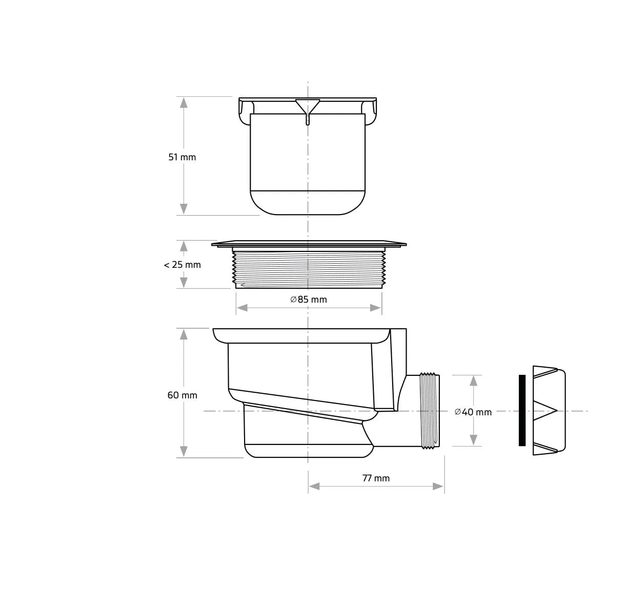 Badsifon SaniSupreme voor composiet douchebakken 90MM-Ø40MM SaniSupreme