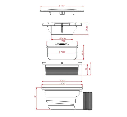 Badsifon Chroom SaniSupreme voor baden en douchebakken 90MM-Ø50MM SaniSupreme