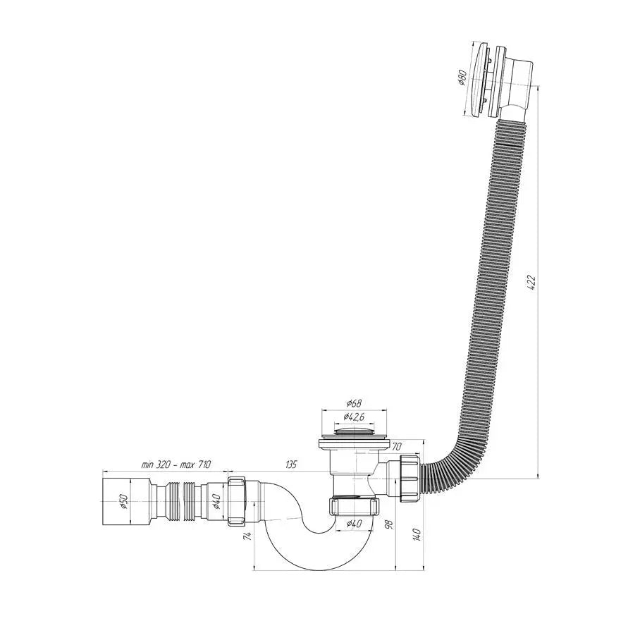 Badsifon Chroom met overloop SaniSupreme voor baden universeel Ø50MM SaniSupreme