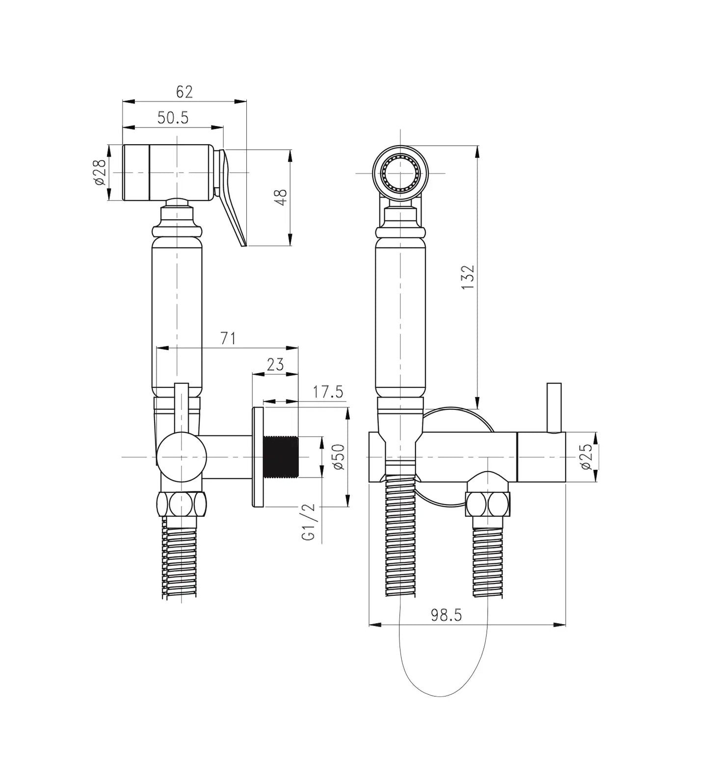 WC bidet sproeier ProLine set rond in Chroom SaniSupreme