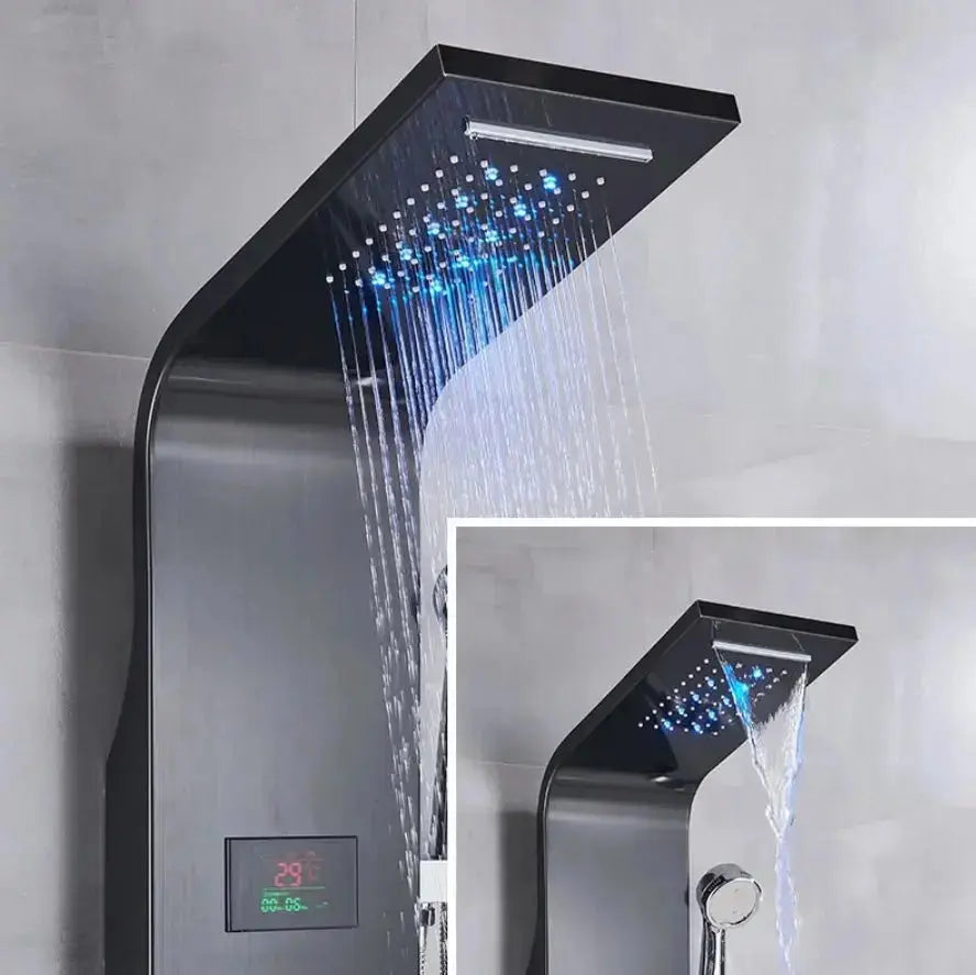 BUNDELPROMO Douchepaneel Wellnessdouche SaniSupreme Sicilie zwart met Multifunctionele Handdouche met LCD