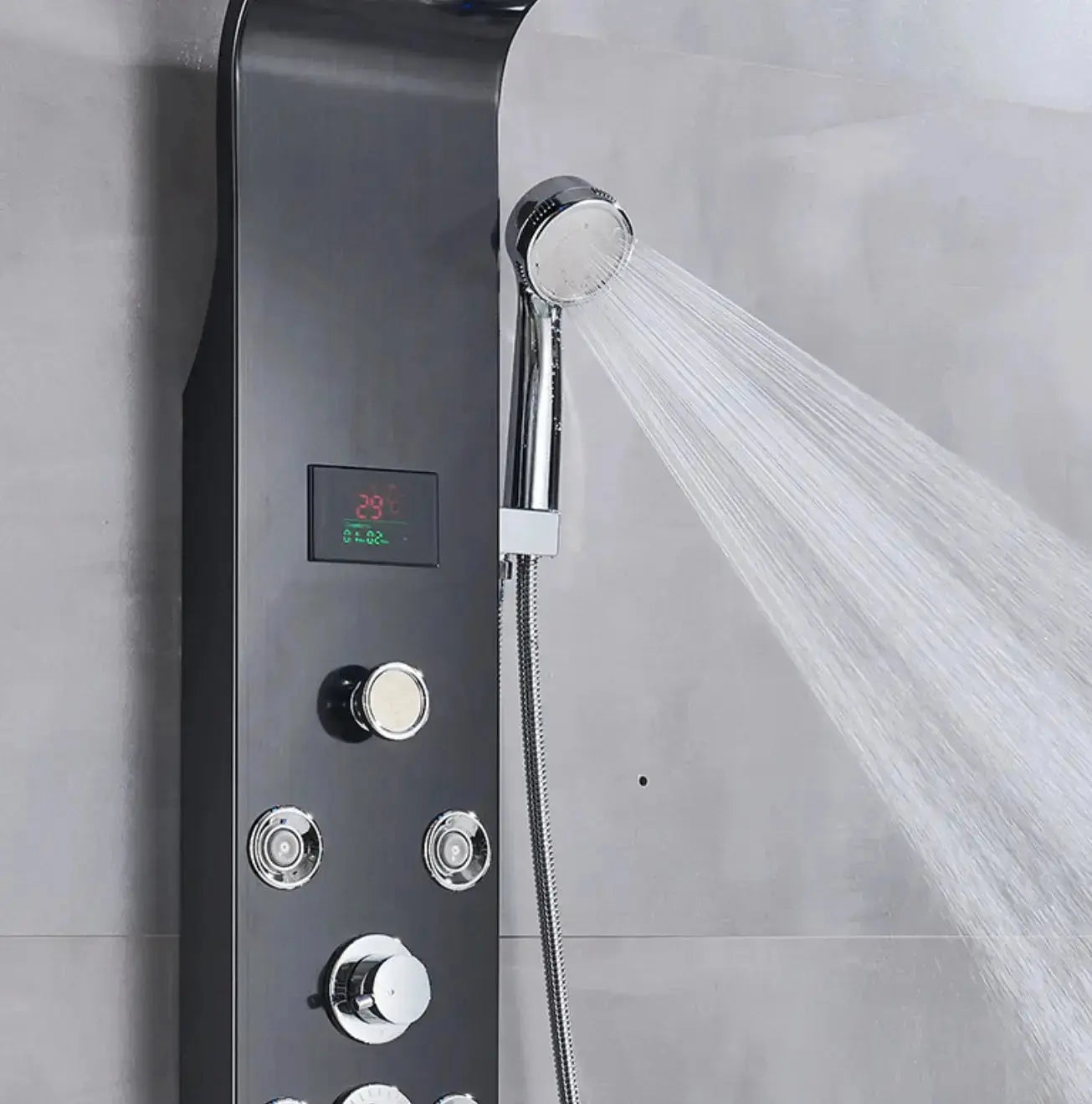 BUNDELPROMO Douchepaneel Wellnessdouche SaniSupreme Sicilie zwart met Multifunctionele Handdouche met LCD