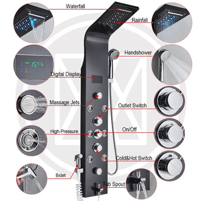 BUNDELPROMO Douchepaneel Wellnessdouche SaniSupreme Sicilie zwart met Multifunctionele Handdouche met LCD