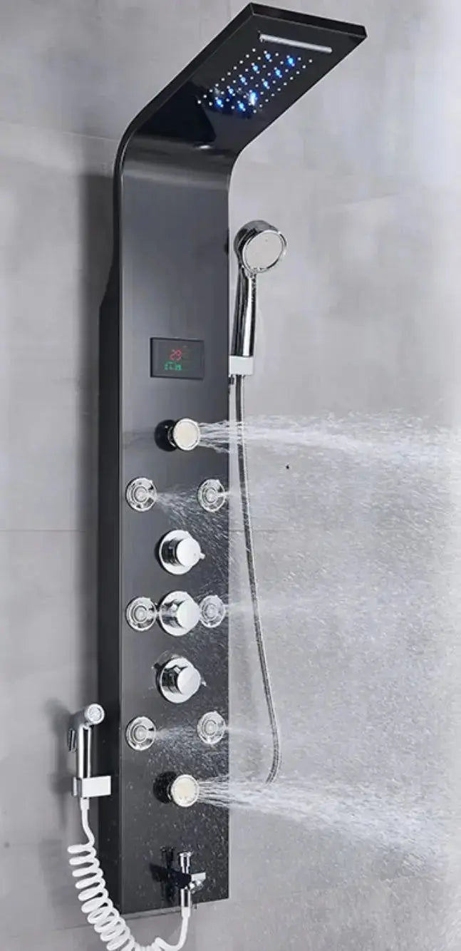 BUNDELPROMO Douchepaneel Wellnessdouche SaniSupreme Sicilie zwart met Multifunctionele Handdouche met LCD